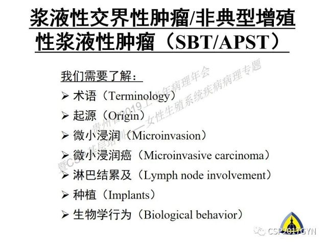 中华病理学会基层培训遵义站讲座（一）——卵巢和输卵管浆液性肿瘤的诊断和鉴别诊断