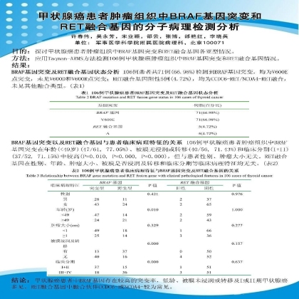 壁报一：甲状腺癌患者肿瘤组织中BRAF基因突变和RET融合基因的分子病理检测分析