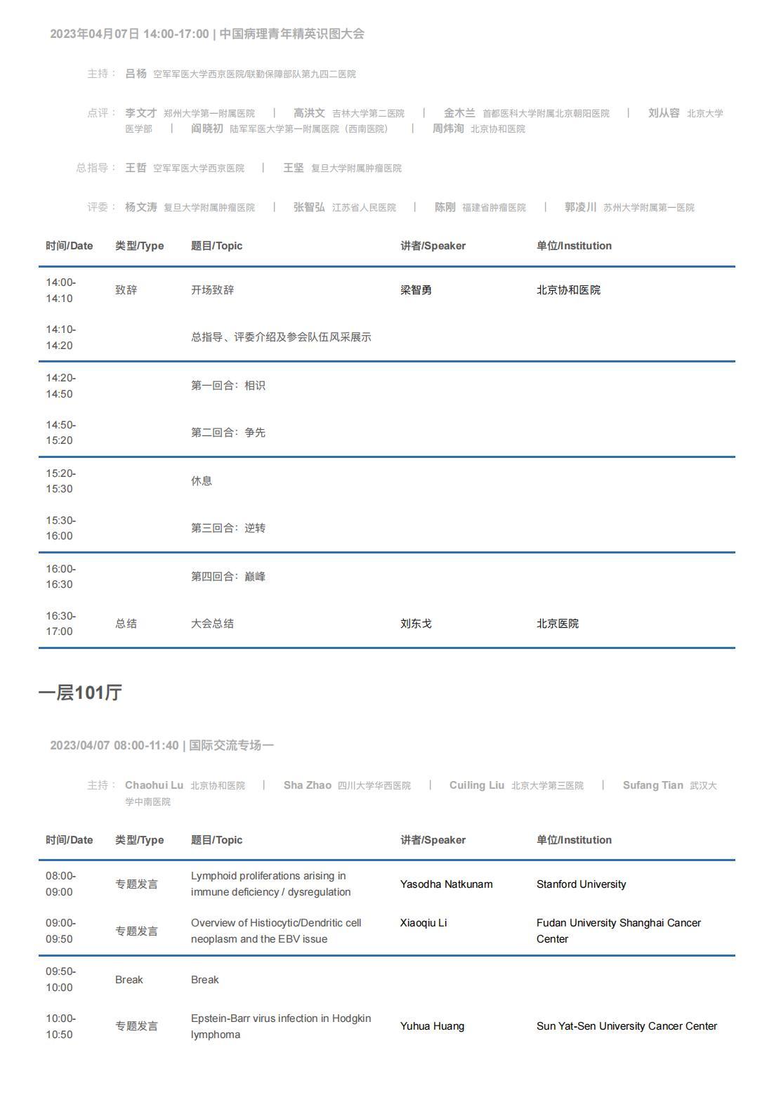 中华医学会病理学分会第二十八次学术会议暨第十二届中国病理年会流程表