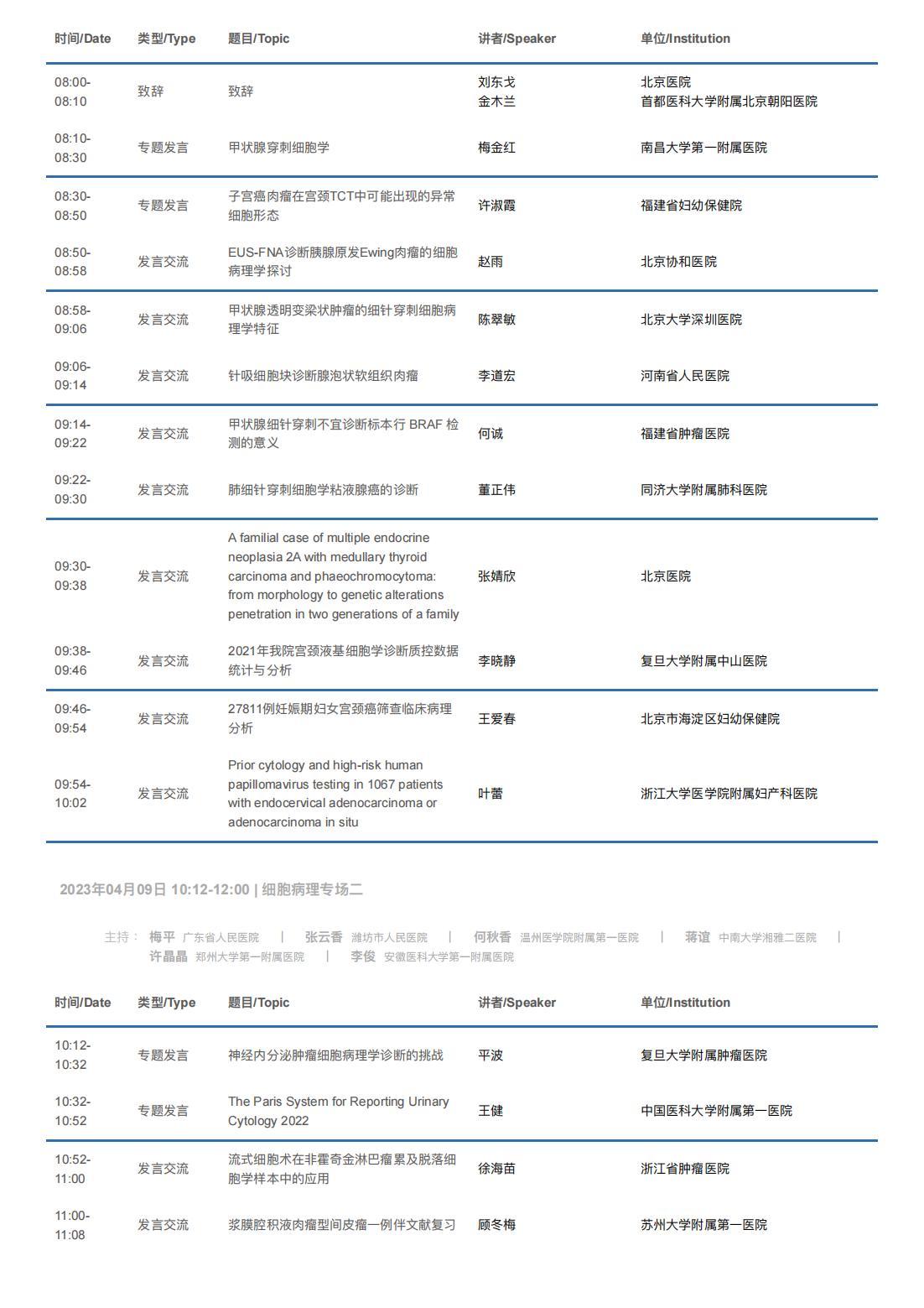 中华医学会病理学分会第二十八次学术会议暨第十二届中国病理年会流程表