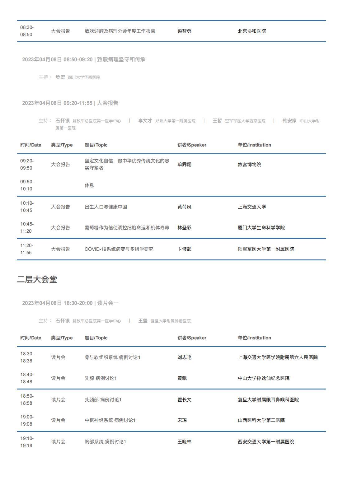 中华医学会病理学分会第二十八次学术会议暨第十二届中国病理年会流程表