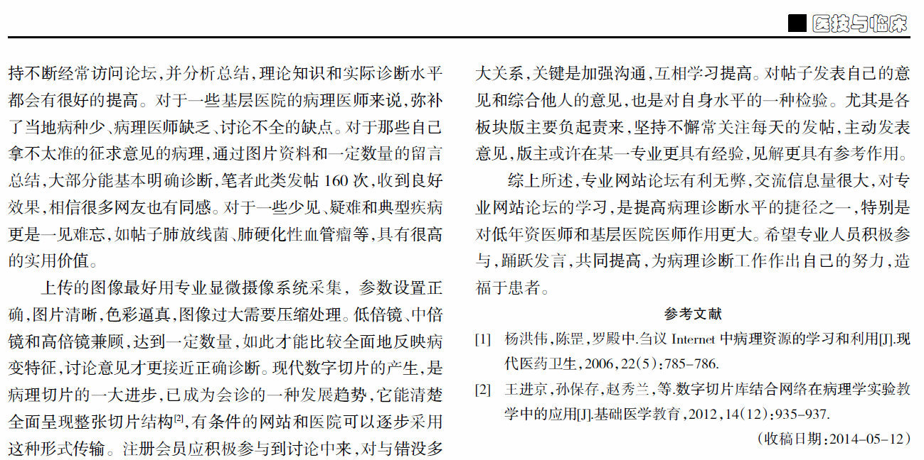病理专业网站论坛与提高病理诊断水平的关系分析