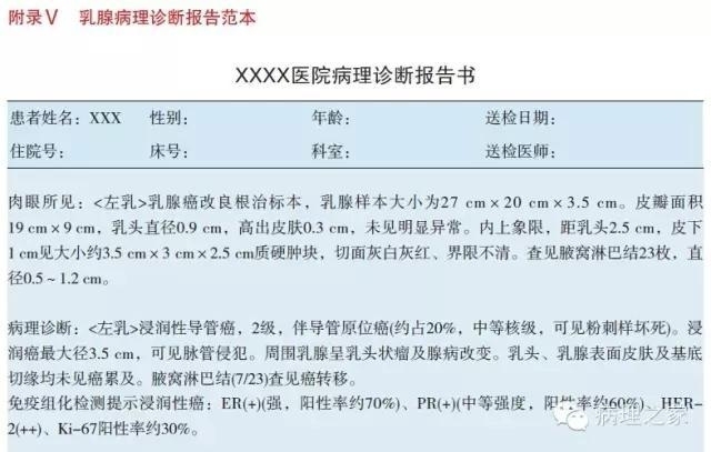 乳腺癌术后病理诊断报告规范（2015版）