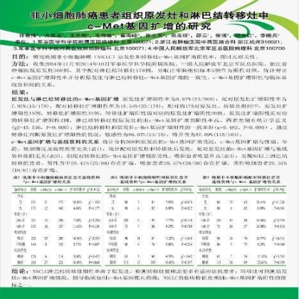 壁报四：非小细胞肺癌患者组织原发灶和淋巴结转移灶中c-Met基因扩增的研究