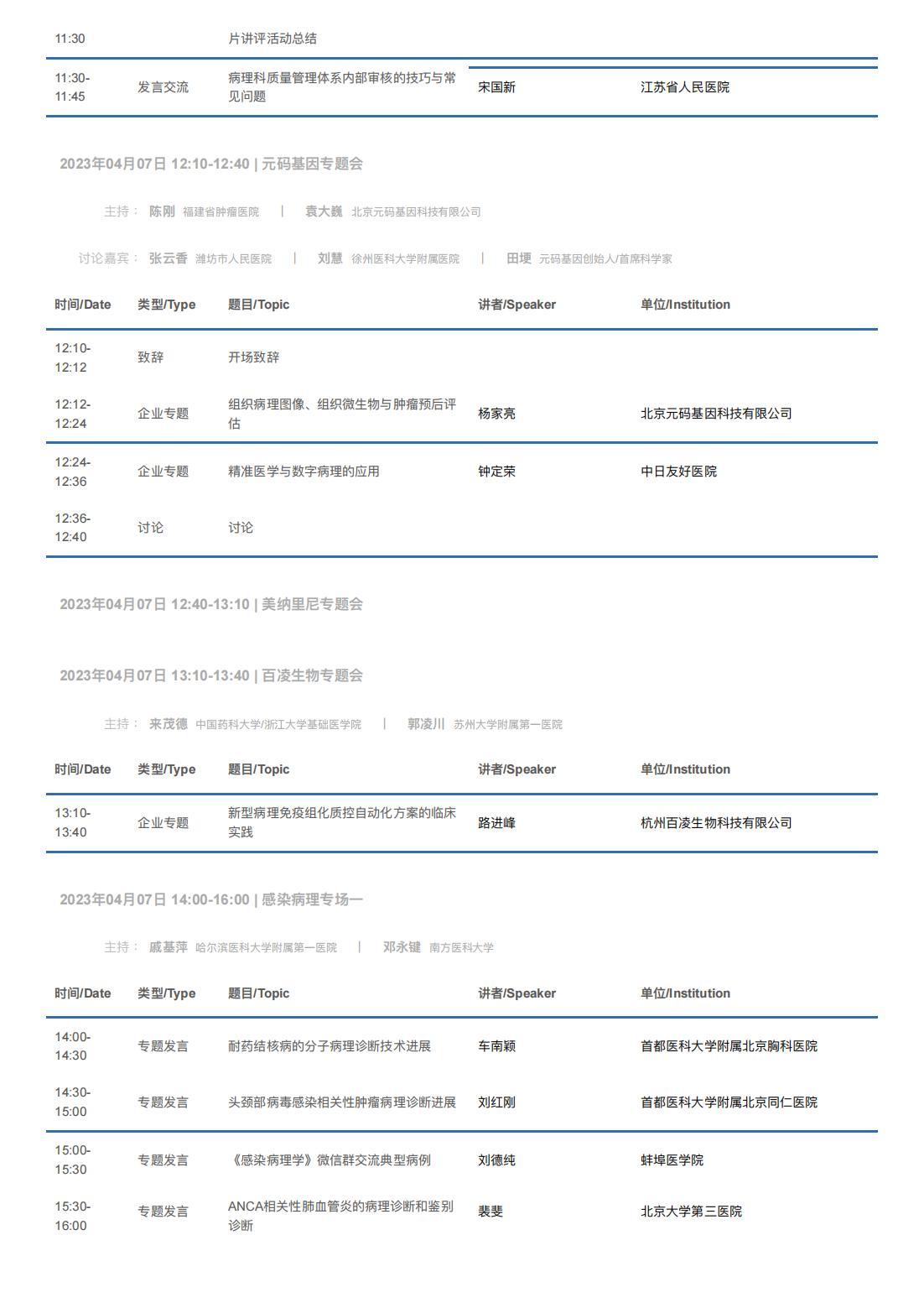 中华医学会病理学分会第二十八次学术会议暨第十二届中国病理年会流程表
