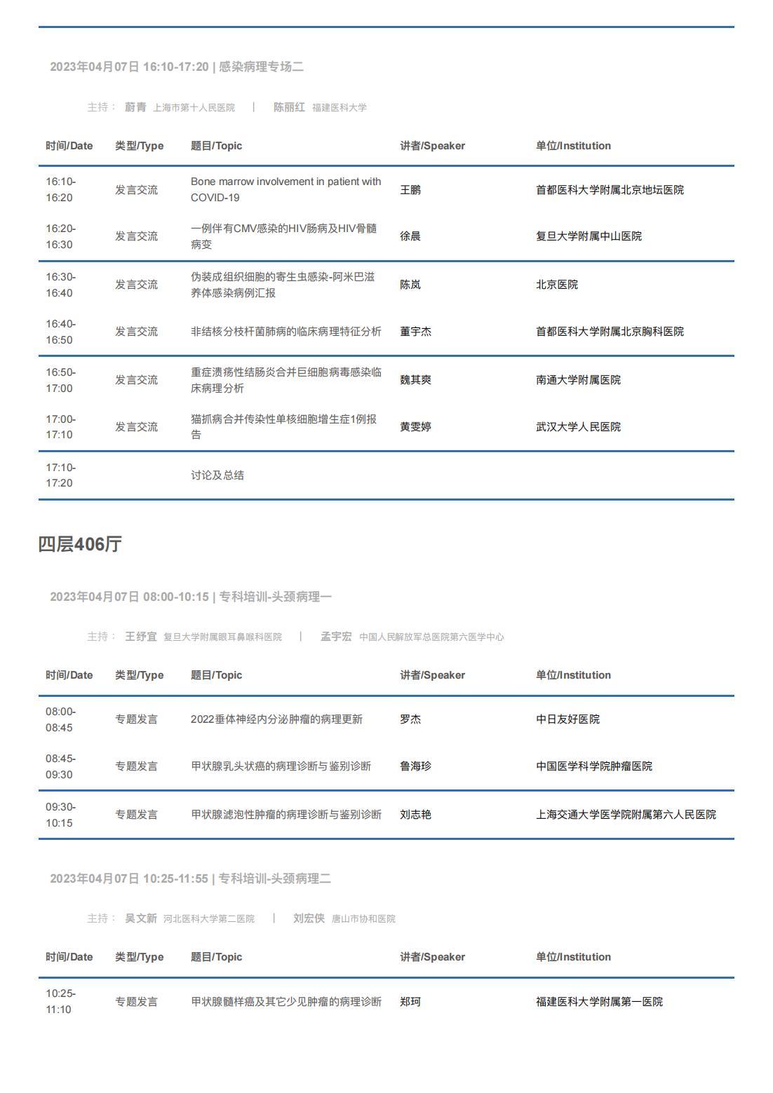 中华医学会病理学分会第二十八次学术会议暨第十二届中国病理年会流程表