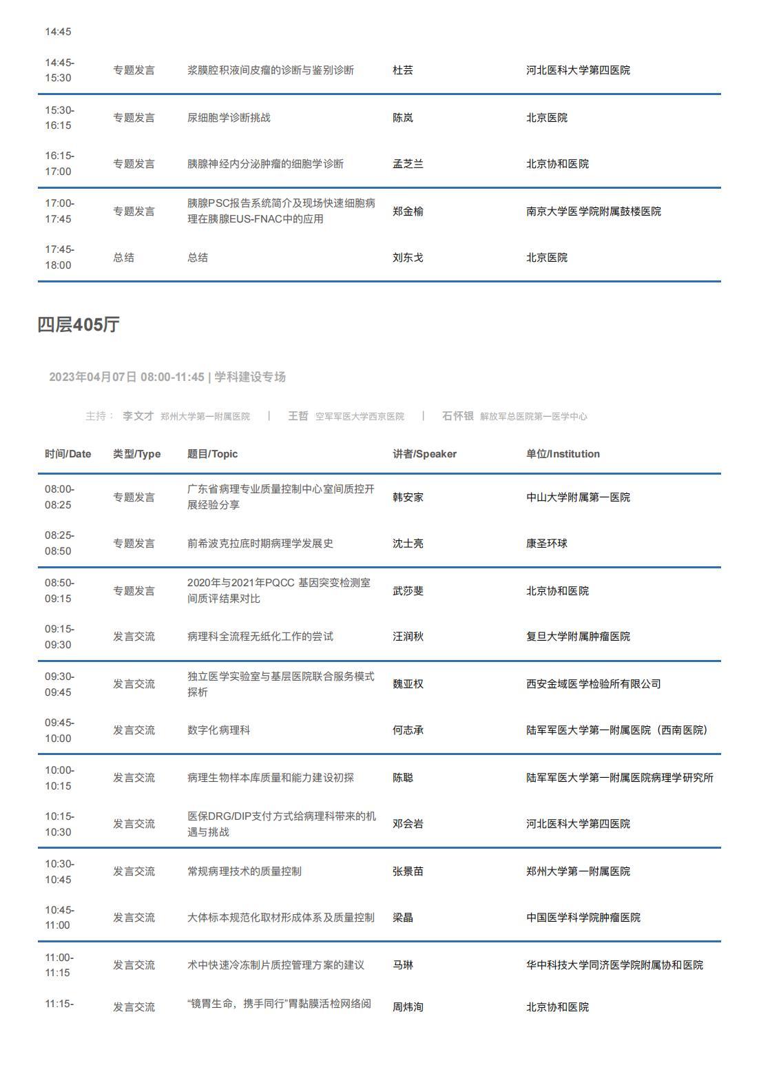中华医学会病理学分会第二十八次学术会议暨第十二届中国病理年会流程表