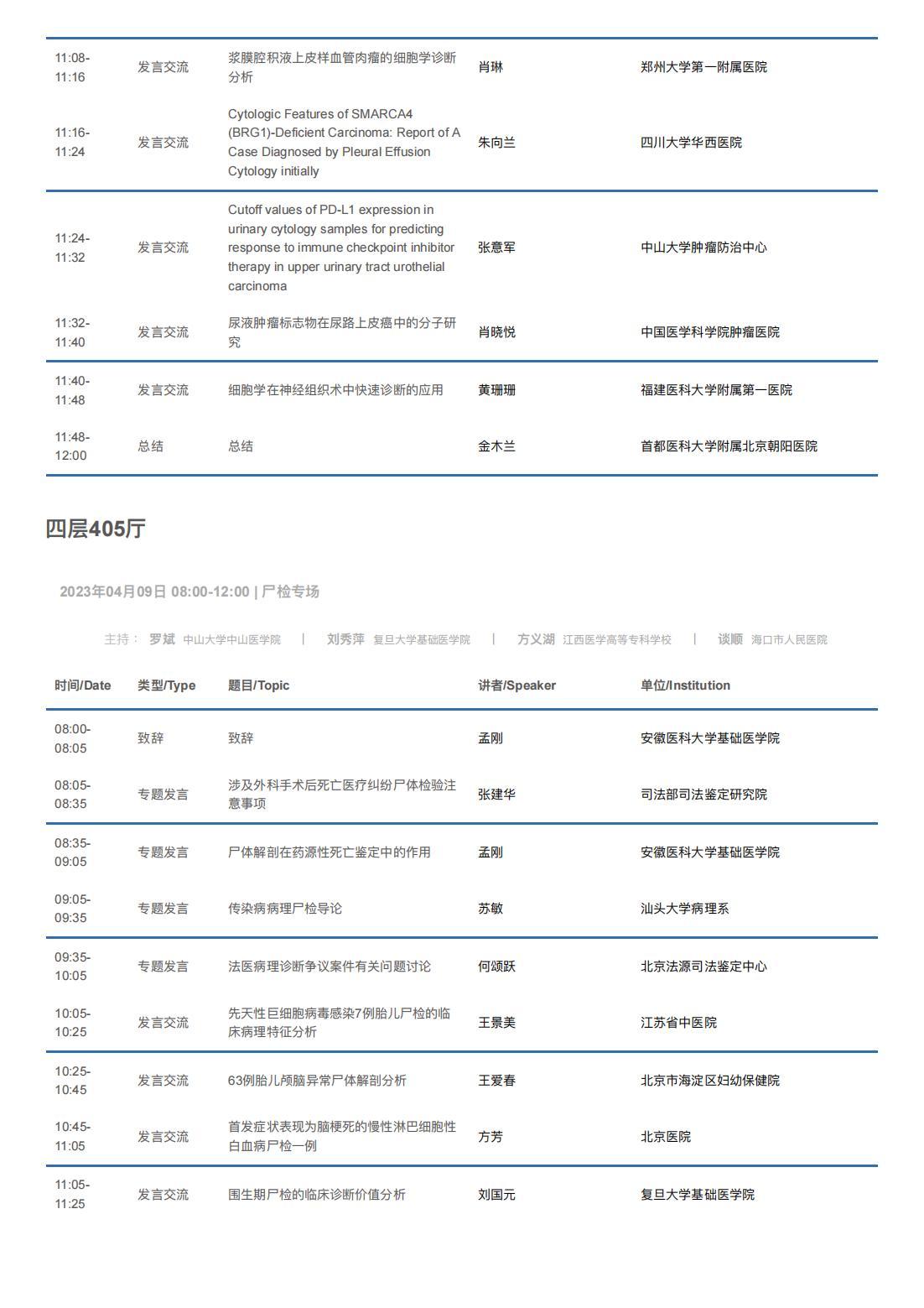 中华医学会病理学分会第二十八次学术会议暨第十二届中国病理年会流程表