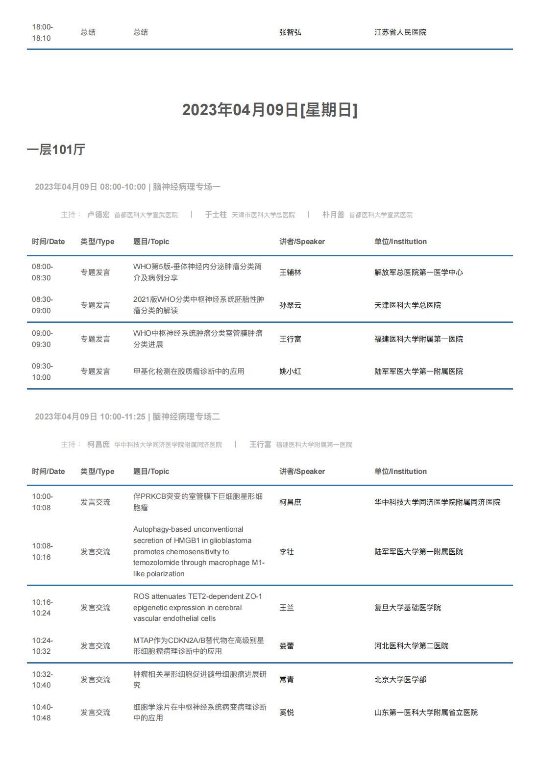 中华医学会病理学分会第二十八次学术会议暨第十二届中国病理年会流程表